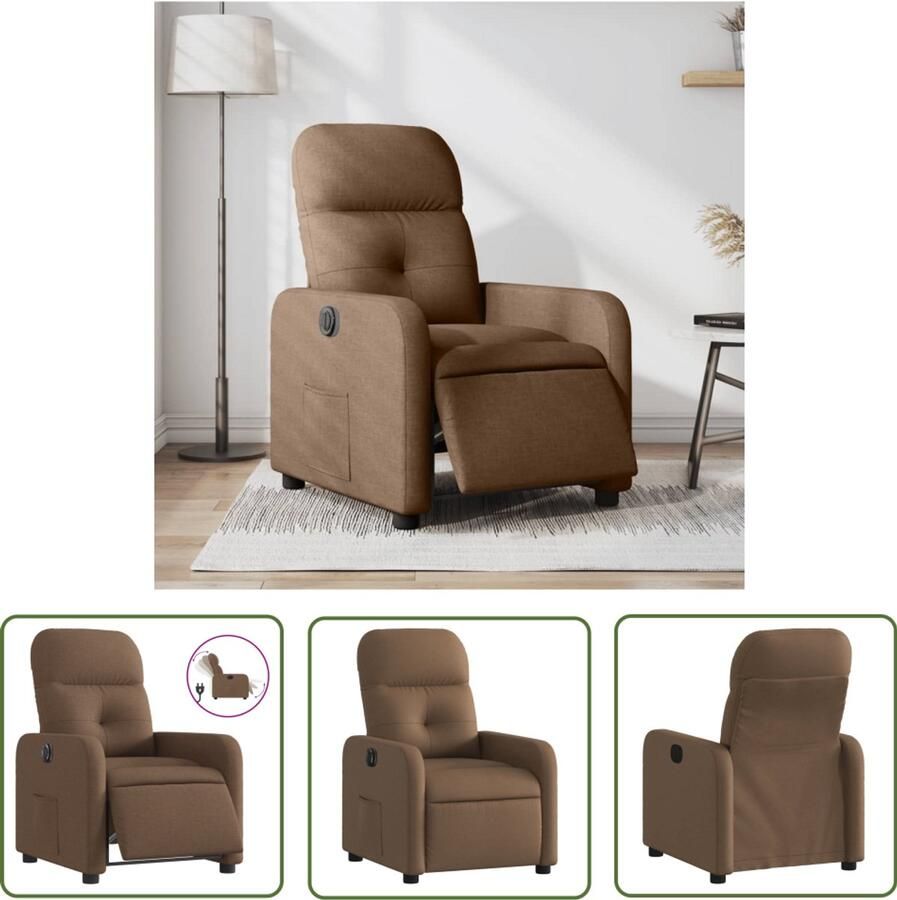 VidaXL Fauteuil verstelbaar elektrisch stof bruin Elektrische Fauteuil Elektrische Verstelbare Stoel Loungestoel Relaxfauteuil Bruine Fauteuil