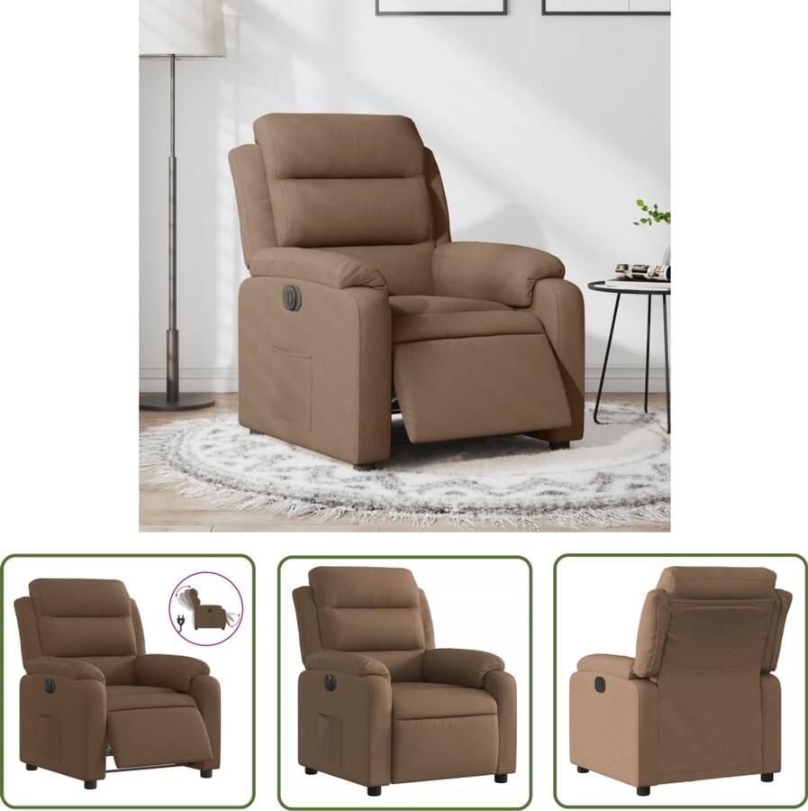 VidaXL Fauteuil verstelbaar elektrisch stof bruin Elektrische Fauteuil Elektrische Verstelbare Stoel Lounge Stoel Relaxfauteuil Bruine Fauteuil