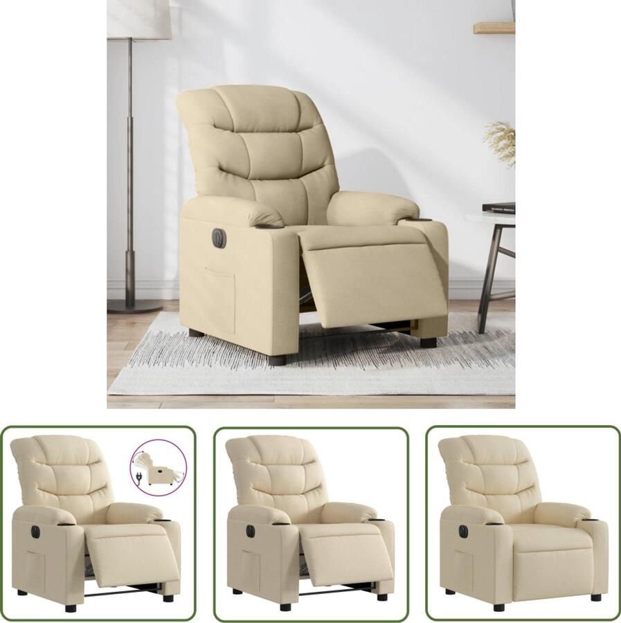 The Living Store Fauteuil verstelbaar elektrisch stof crèmekleurig Elektrische Fauteuil Elektrische Loungestoel Verstelbare Fauteuil Comfy Fauteuil Relaxfauteuil