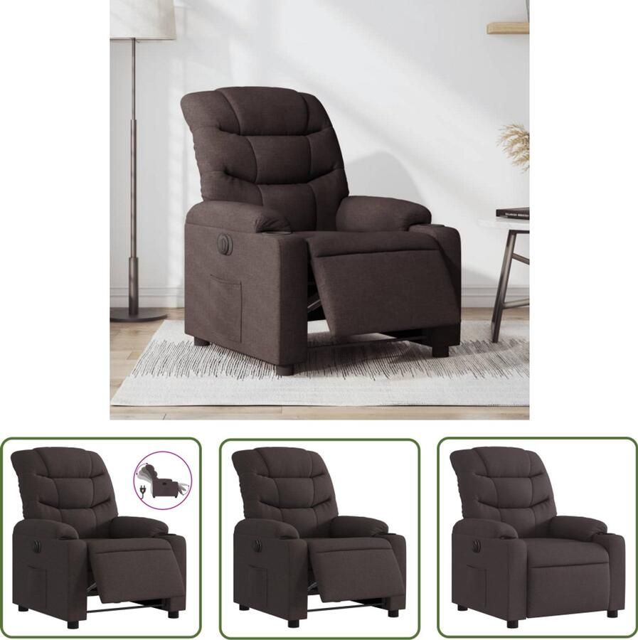 The Living Store Fauteuil verstelbaar elektrisch stof donkerbruin Elektrische Fauteuil Elektrische Verstelbare Stoel Loungestoel Leesfauteuil Ergonomische Stoel