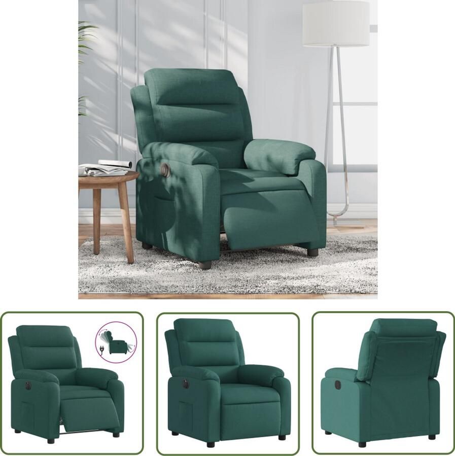 VidaXL Fauteuil verstelbaar elektrisch stof donkergroen Elektrische Fauteuil Elektrische Verstelbare Stoel Loungestoel Relaxfauteuil Comfortabele Fauteuil