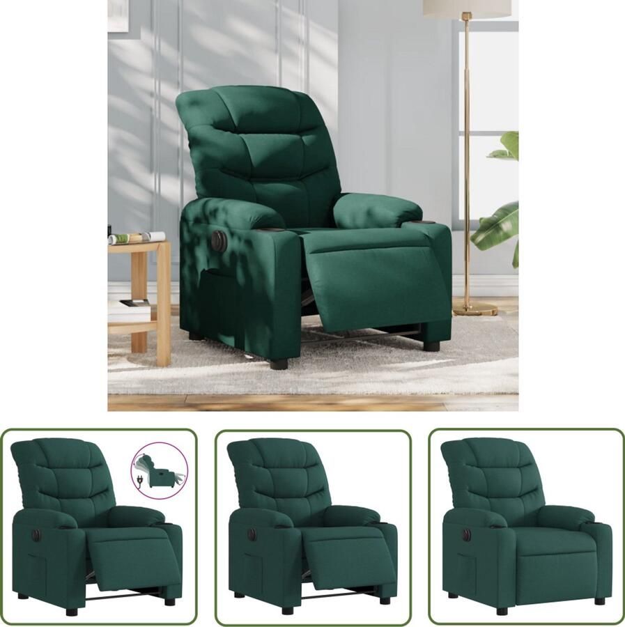The Living Store Fauteuil verstelbaar elektrisch stof donkergroen Elektrische Fauteuil Elektrische Verstelbare Stoel Loungestoel Comfortstoel Relaxfauteuil