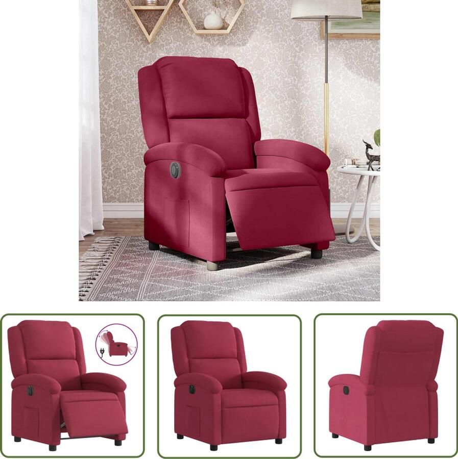 VidaXL Fauteuil verstelbaar elektrisch stof wijnrood Elektrische Fauteuil Elektrische Verstelbare Stoel Lounge Stoel Relaxfauteuil Comfortabele Stoel