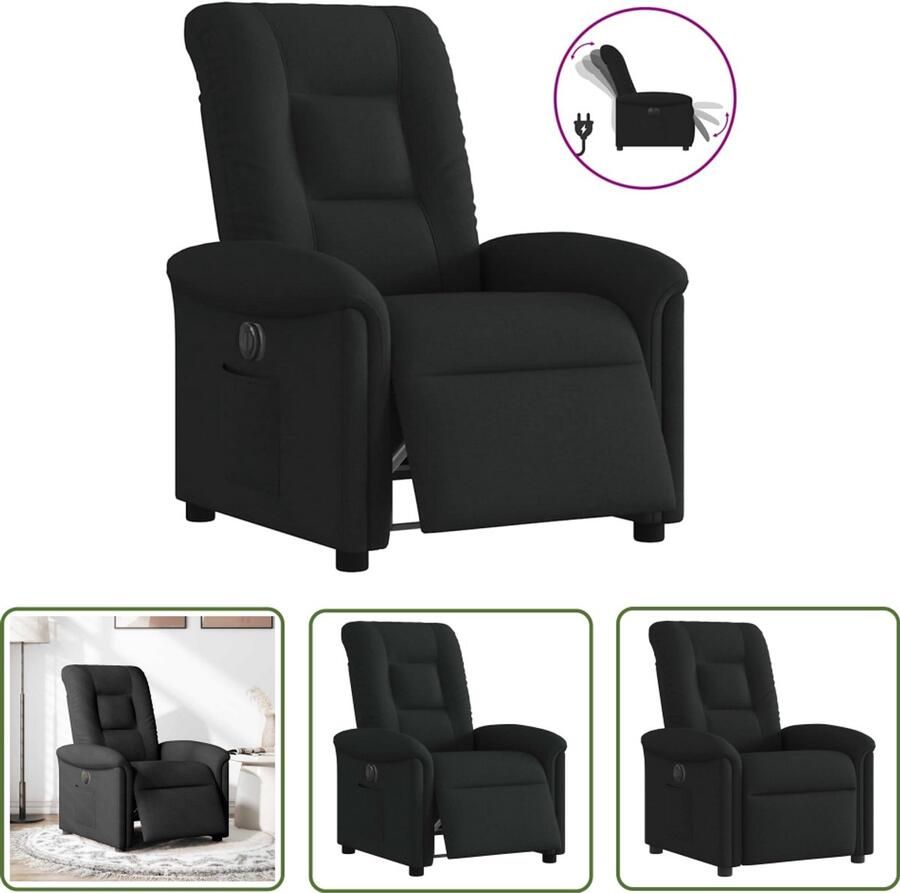 VidaXL Fauteuil verstelbaar elektrisch stof zwart Elektrische Fauteuil Elektrische Verstelbare Stoel Loungestoel Relaxfauteuil Comfortstoel