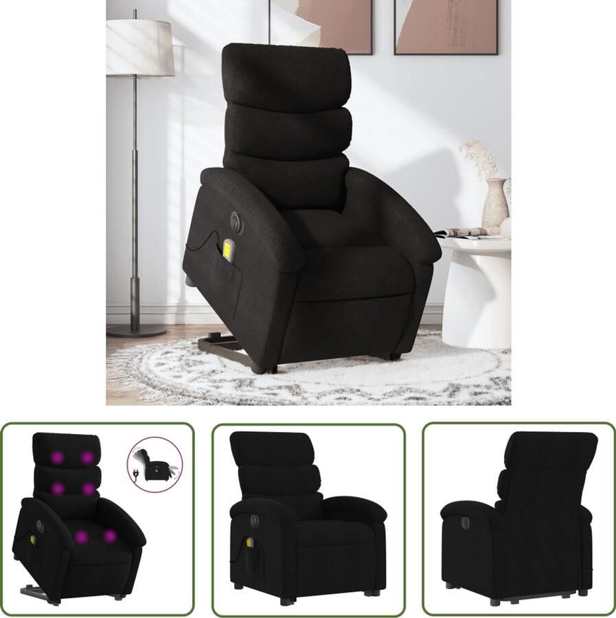 The Living Store Sta-op-massagestoel elektrisch verstelbaar stof zwart Sta-op-stoel Massageruimtelijke Stoel Ergonomische Stoel Elektrische Stoel Relaxfauteuil
