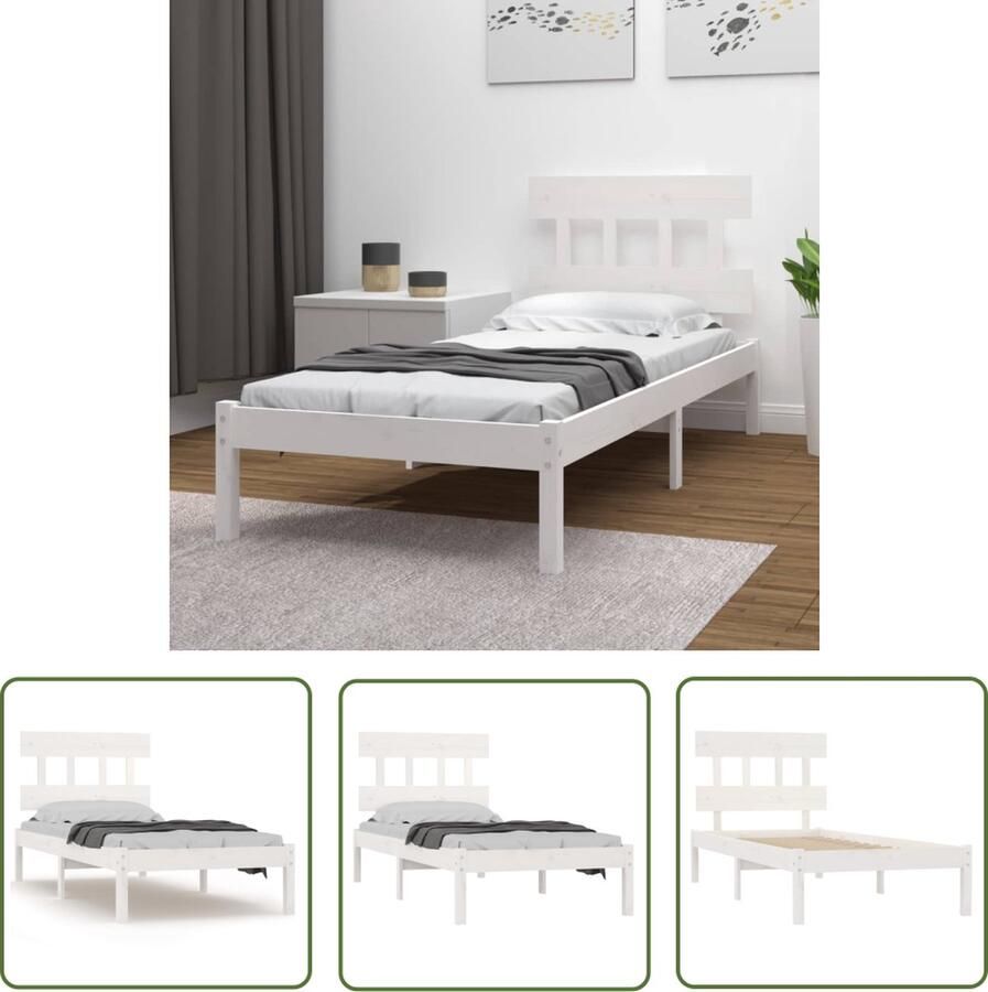 The Living Store Bedframe Grenenhout Single 195.5 x 95.5 x 31 cm Wit Houten Bedframe Enkel Bed Grenenhout Bed Wit Bed Modern Bed