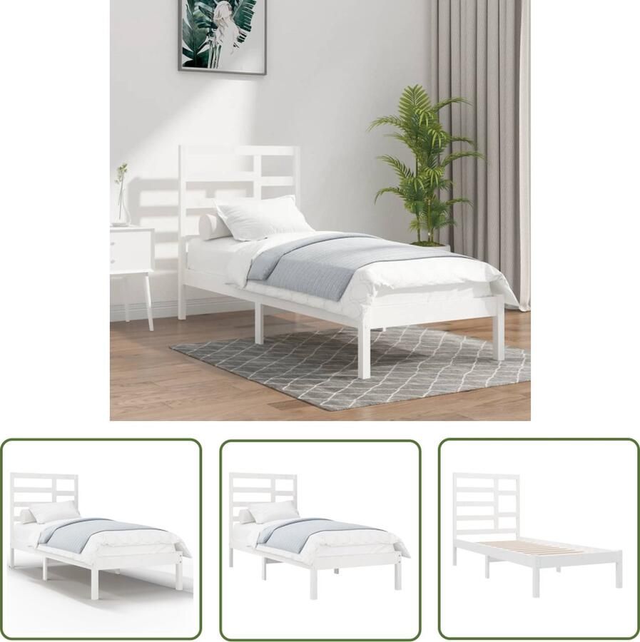 The Living Store Houten Bedframe Eenpersoons 90 x 190 cm Massief Grenenhout Stabiel Comfortabel Wit Houten Bedframe Enkel Bed Massief Grenenhout Wit Bed Modern Bed