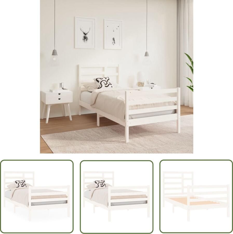 The Living Store Houten Bedframe Eenpersoonsbed 75 x 190 cm Wit Houten Bedframe Enkelbed Klein Tweepersoonsbed Bed Kopen Modern Bed