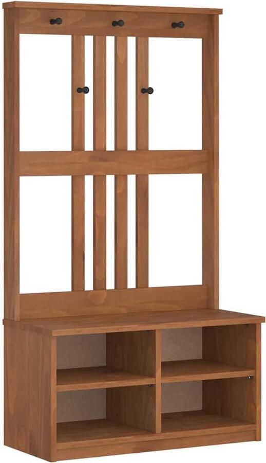 VidaXL Entreespiegel Halstandaard Halboom SANDNES 87x40x159 5 cm massief grenenhout Garderobe Kast Houten Hallenkasten Vintage Halrek