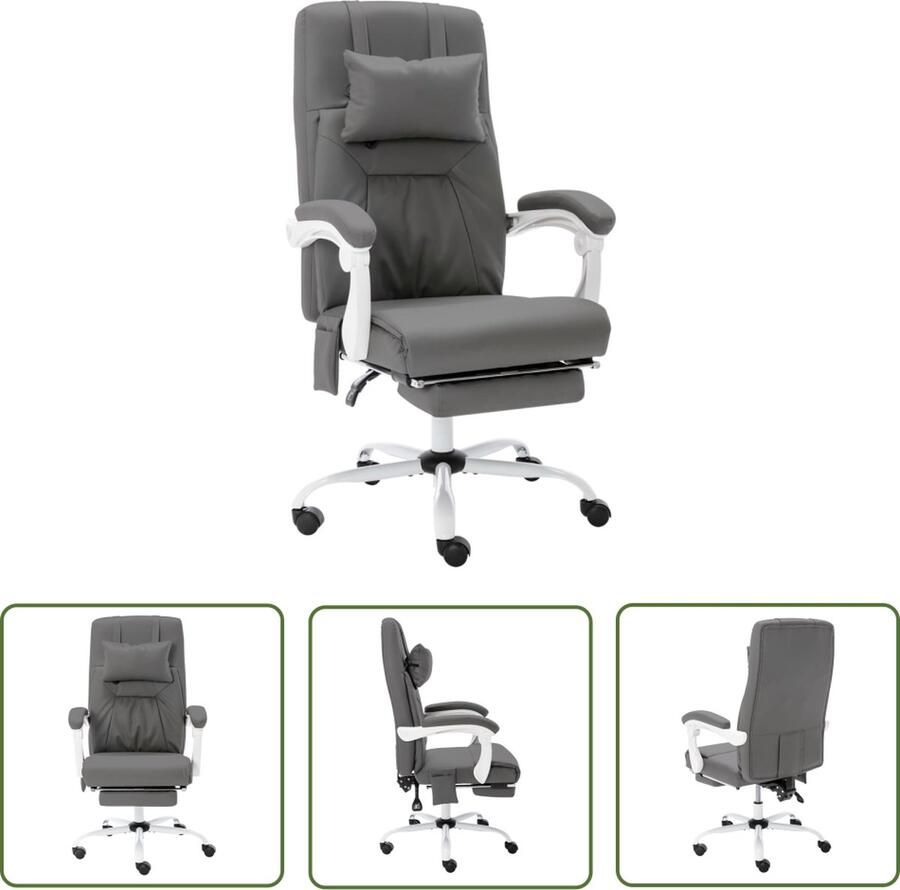 The Living Store Ergonomische Kantoorstoel Massage en Ligfunctie Grijs Kunstleer 60x64x(112-121)cm Hoge Rugleuning Kantoorstoel Ergonomische Stoel Massage Stoel Bureaustoel Ligfunctie - Foto 2