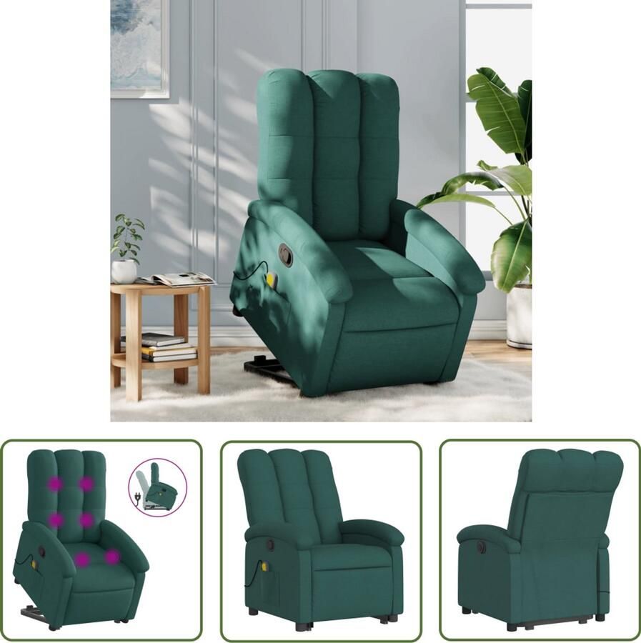 VidaXL Ergonomische Stoel Massageren Sta-op-massagestoel verstelbaar stof donkergroen Relaxfauteuil Zittencomfort Massage Zetel - Foto 2