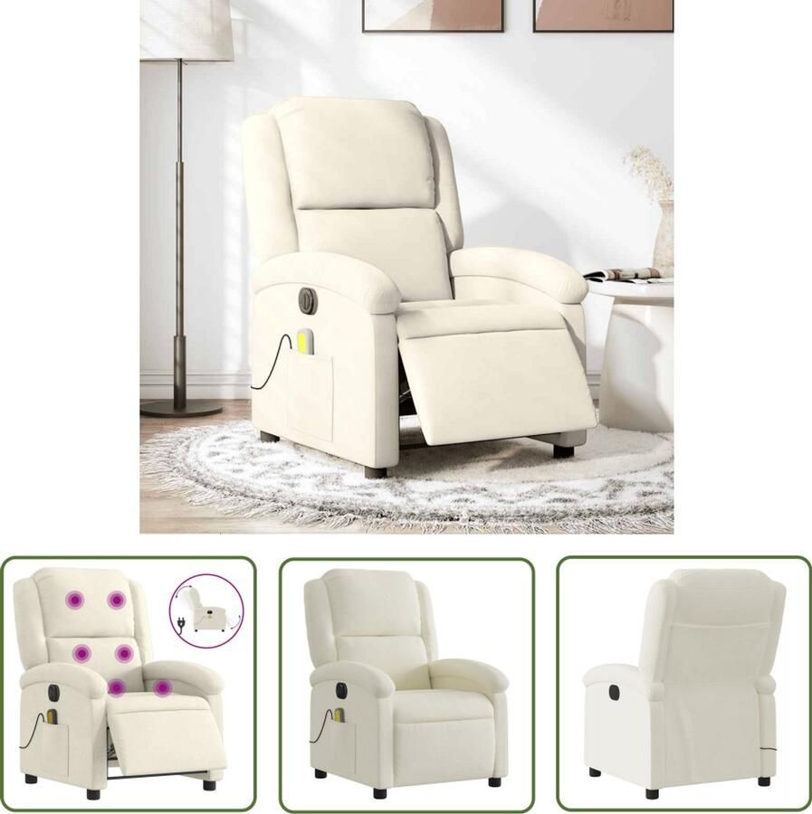 VidaXL Massagestoel elektrisch verstelbaar fluweel crèmekleurig Massagestoel Ergonomische Stoel Lounge Stoel Relaxstoel Elektrische Fauteuil