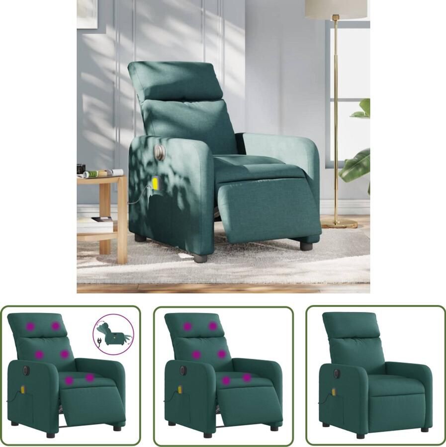 The Living Store Massagestoel elektrisch verstelbaar stof donkergroen Massagestoel Elektrisch Verstelbaar Massagefauteuil Lounge Stoel Ergonomische Stoel