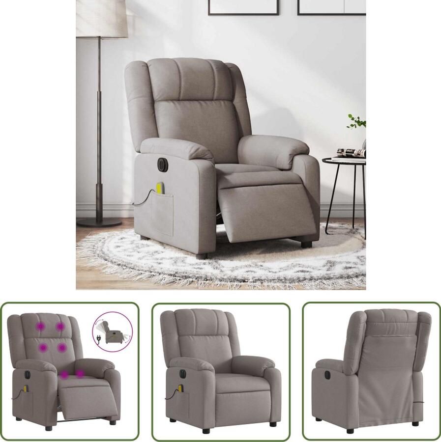 VidaXL Massagestoel elektrisch verstelbaar stof taupe Massagestoel Ergonomische Stoel Relaxstoel Elektrische Fauteuil Lounge Stoel