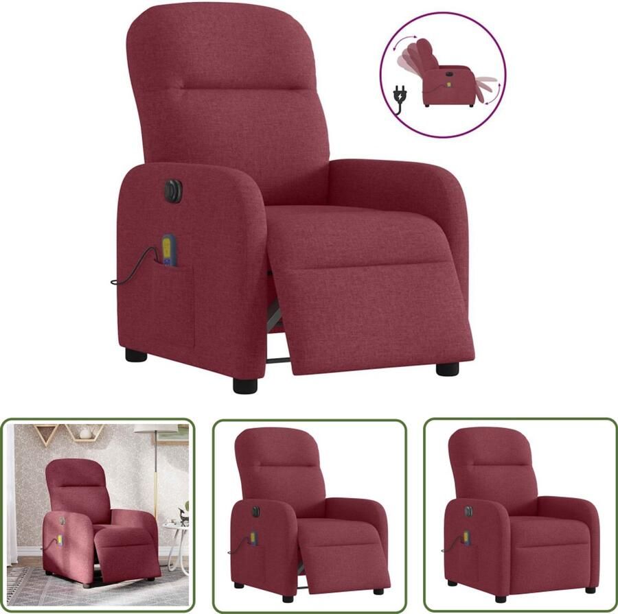 VidaXL Massagestoel elektrisch verstelbaar stof wijnrood Massagestoel Ergonomische Stoel Lounge Stoel Relaxstoel Elektrische Fauteuil