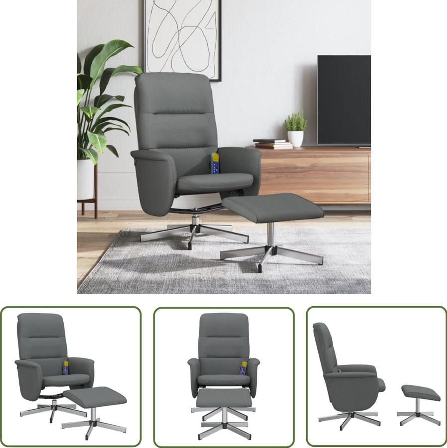 The Living Store Massagestoel verstelbaar met voetenbank stof donkergrijs Massagestoel Relaxstoel Ergonomische Stoel Elektrische Massage Trillingmassage - Foto 2