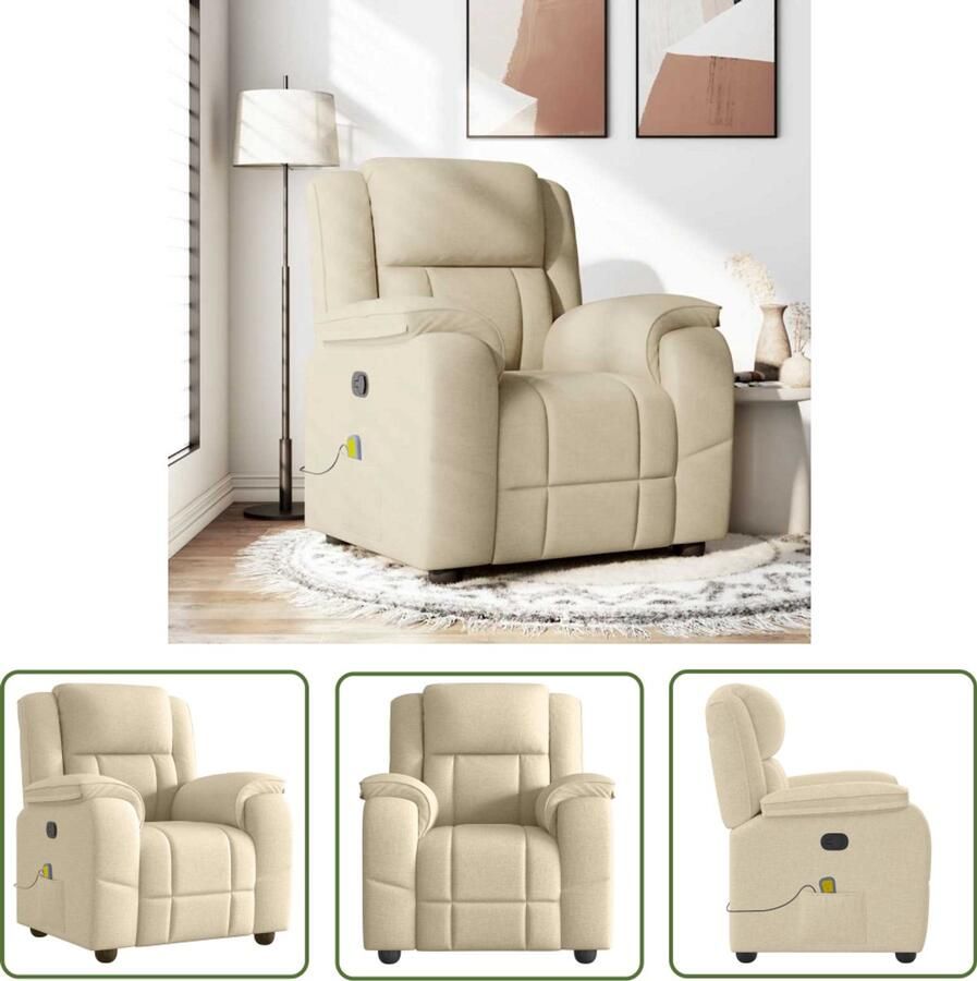 VidaXL Massagestoel verstelbaar stof crèmekleurig Massagestoel Ergonomische Stoel Relaxstoel Elektrische Massage Wellnessstoeltje