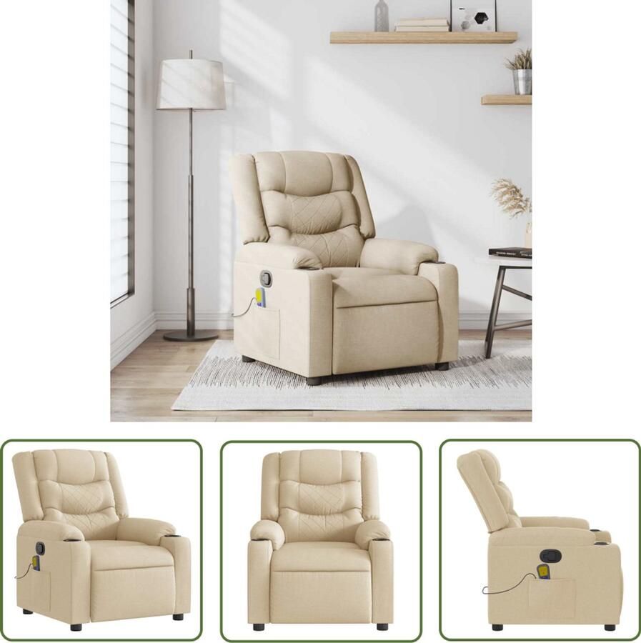 VidaXL Massagestoel verstelbaar stof crèmekleurig Massagestoel Ergonomische Stoel Relaxstoel Lounge Stoel Elektrische Massage