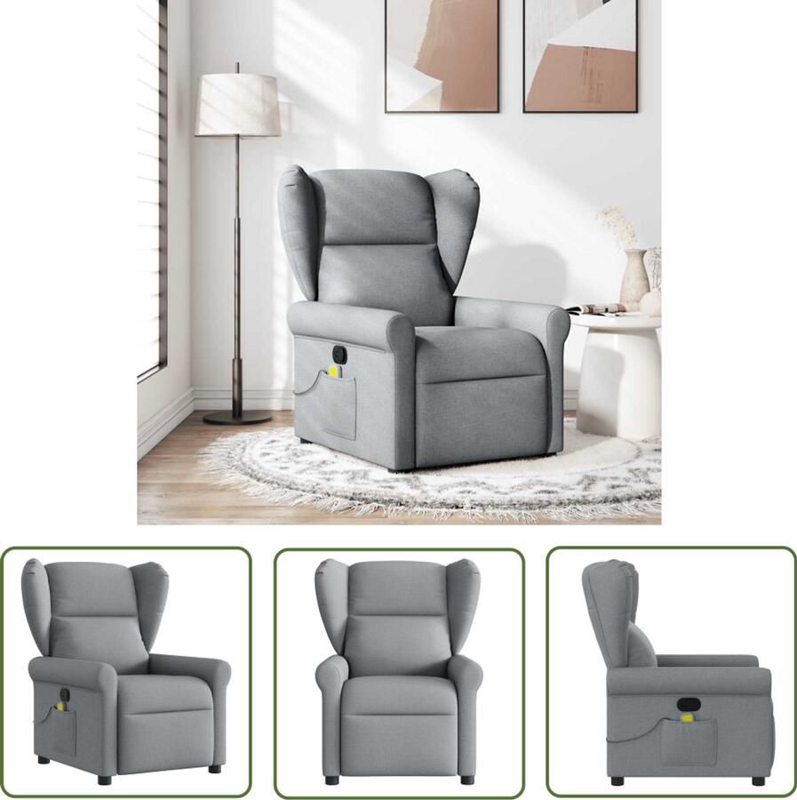 VidaXL Massagestoel verstelbaar stof lichtgrijs Massagestoel Ergonomische Stoel Lounge Stoel Elektrische Massage Wellnessstoel