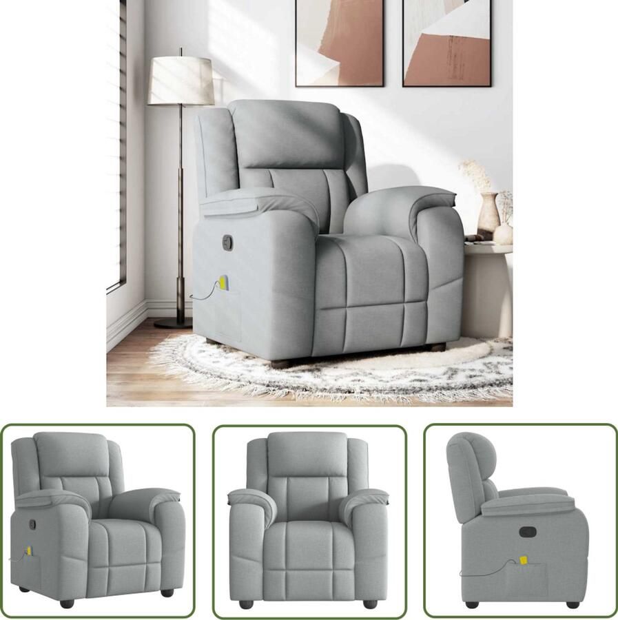 VidaXL Massagestoel verstelbaar stof lichtgrijs Massagestoel Ergonomische Stoel Relaxstoel Comfortstoeltje Elektrische Massage
