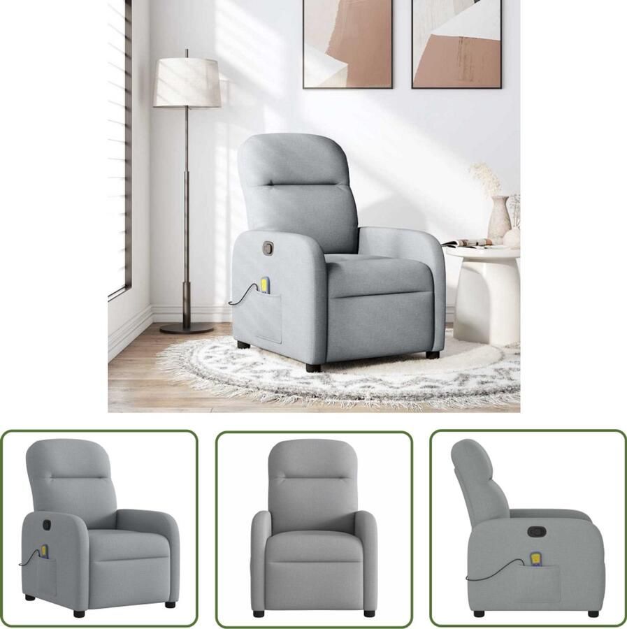 VidaXL Massagestoel verstelbaar stof lichtgrijs Massagestoel Ergonomische Stoel Relaxstoel Elektrische Massage Comfortstoeltje