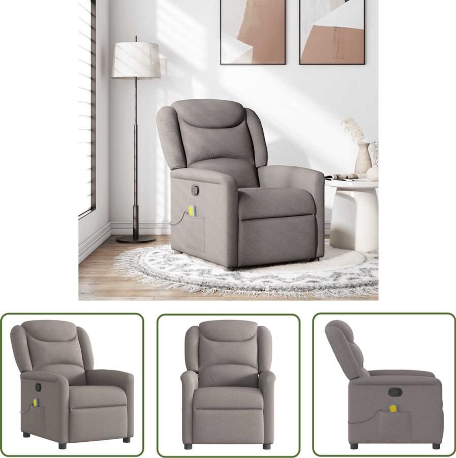 VidaXL Massagestoel verstelbaar stof taupe Massagestoel Ergonomische Stoel Relaxstoel Lounge Stoel Elektrische Massage