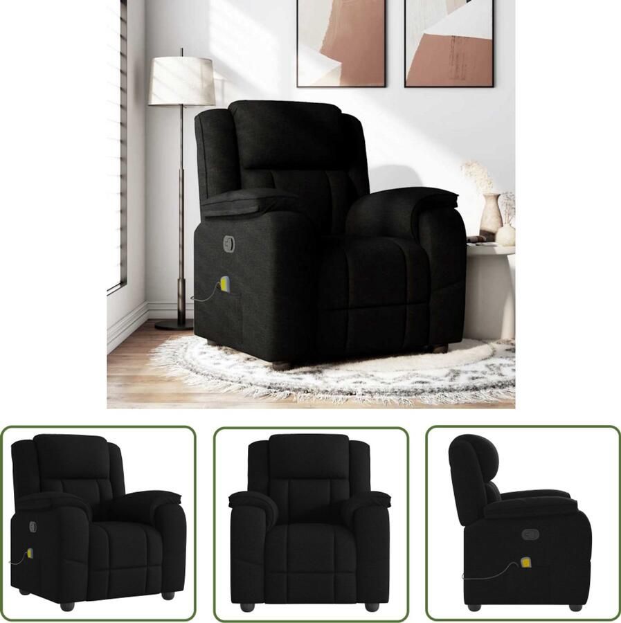 VidaXL Massagestoel verstelbaar stof zwart Massagestoel Ergonomische Stoel Relaxstoel Elektrische Massage Comfortstoeltje