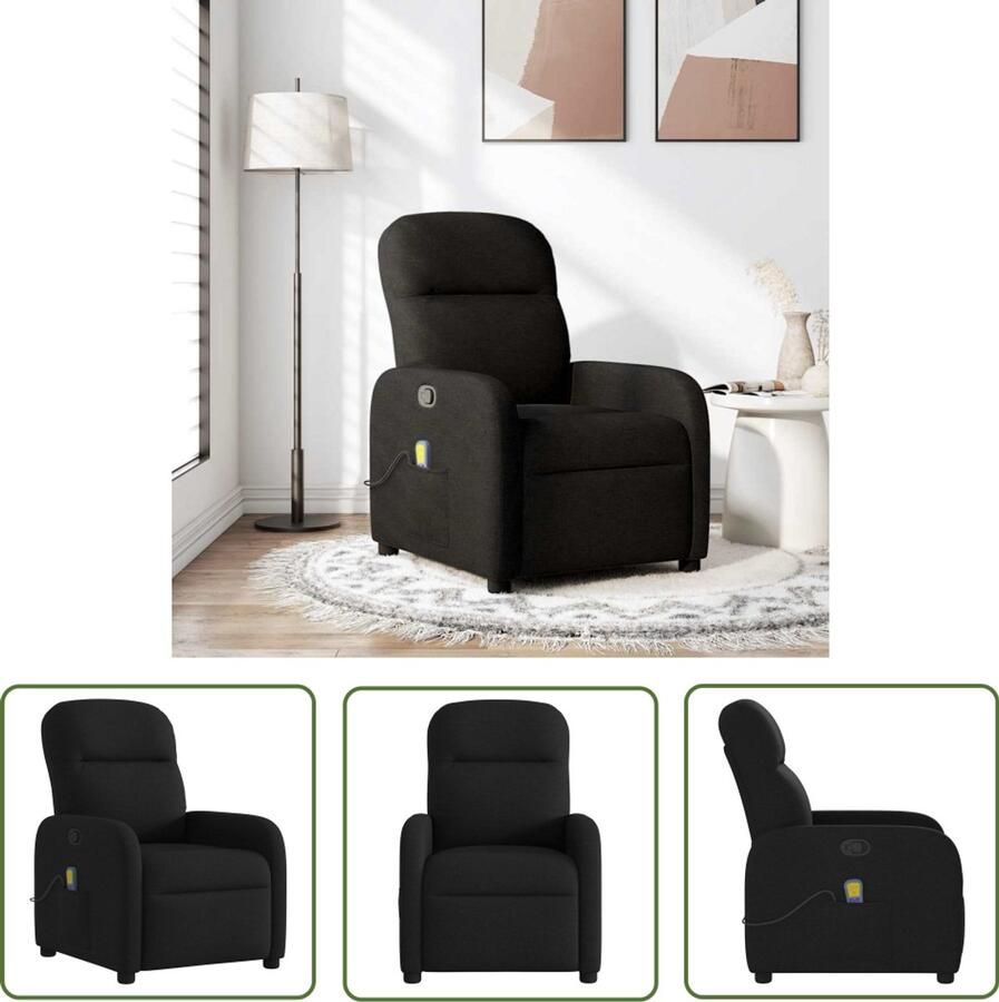 VidaXL Massagestoel verstelbaar stof zwart Massagestoel Ergonomische Stoel Relaxstoel Lounge Stoel Elektrische Massage
