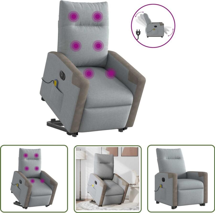 VidaXL Ergonomische Stoel Sta-op Massagerstoel Sta-op-massagestoel elektrisch verstelbaar stof lichtgrijs Massage Stoel Elektrische Stoel Relaxfauteuil