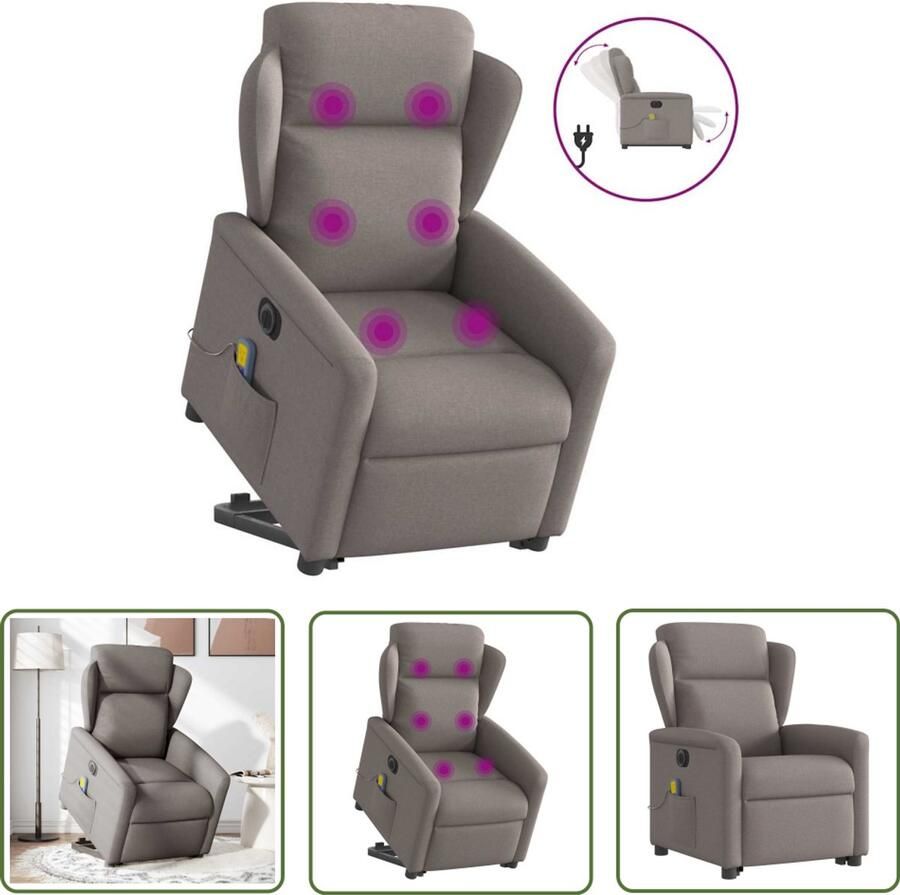 VidaXL Ergonomische Stoel Sta-op Massagerstoel Sta-op-massagestoel elektrisch verstelbaar stof taupe Massagefauteuil Elektrische Stoel Relaxfauteuil