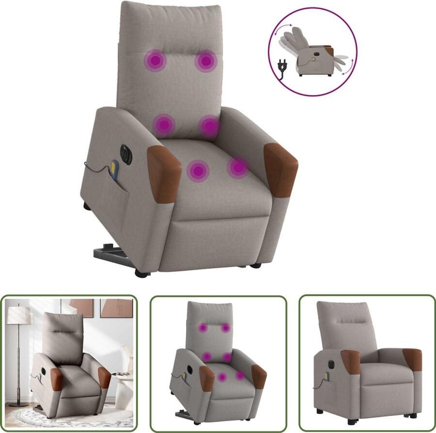 VidaXL Ergonomische Stoel Sta-op Massagerstoel Sta-op-massagestoel elektrisch verstelbaar stof taupe Massage Stoel Elektrische Stoel Relaxfauteuil