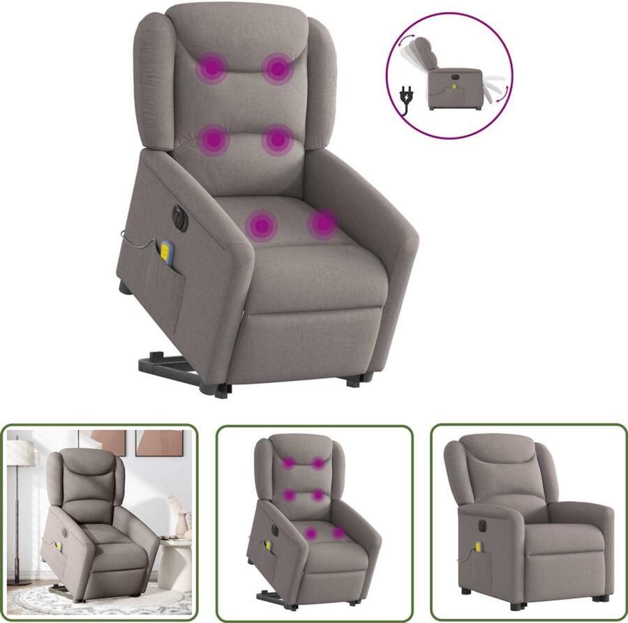 VidaXL Ergonomische Stoel Sta Op Massagerstoel Sta-op-massagestoel elektrisch verstelbaar stof taupe Massage Stoel Elektrische Stoel Fauteuil