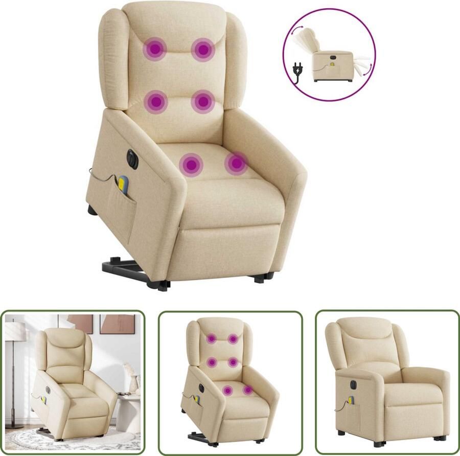 VidaXL Ergonomische Stoel Sta-op Massagestoel Sta-op-massagestoel elektrisch verstelbaar stof crèmekleurig Massagefauteuil Elektrische Stoel Verstelbare Stoel