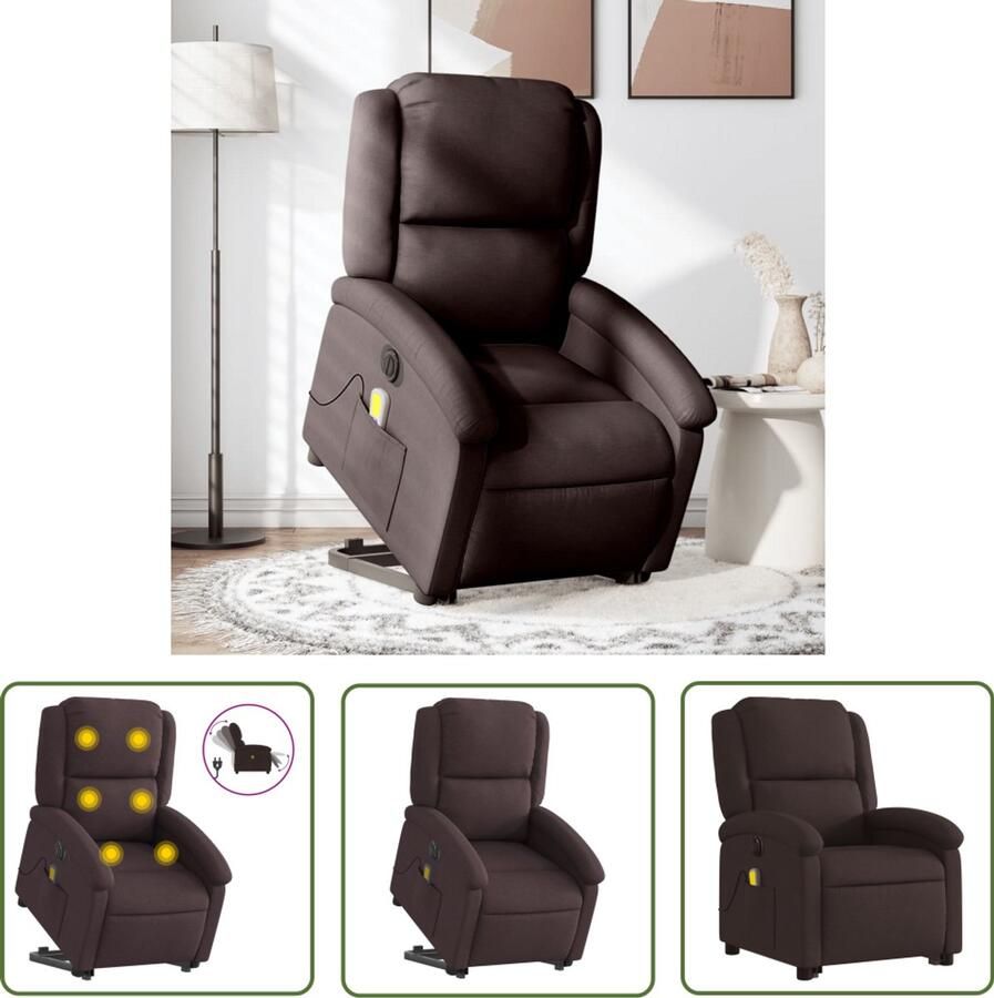 VidaXL Ergonomische Stoel Sta-op Massagestoel Sta-op-massagestoel elektrisch verstelbaar stof donkerbruin Relaxstoel Massagefauteuil Elektrische Stoel