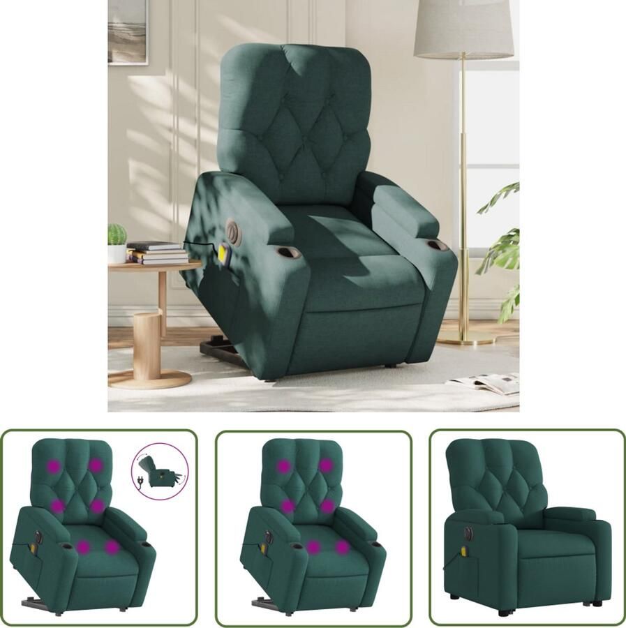 VidaXL Ergonomische Stoel Sta-op Massagestoel Sta-op-massagestoel elektrisch verstelbaar stof donkergroen Massageruimte Elektrische Stoel Luxe Stoel
