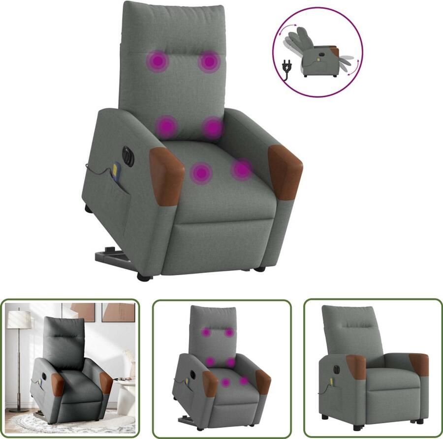 VidaXL Ergonomische Stoel Sta-op Massagestoel Sta-op-massagestoel elektrisch verstelbaar stof donkergrijs Fauteuil Met Massage Elektrische Stoel Liftstoeltje