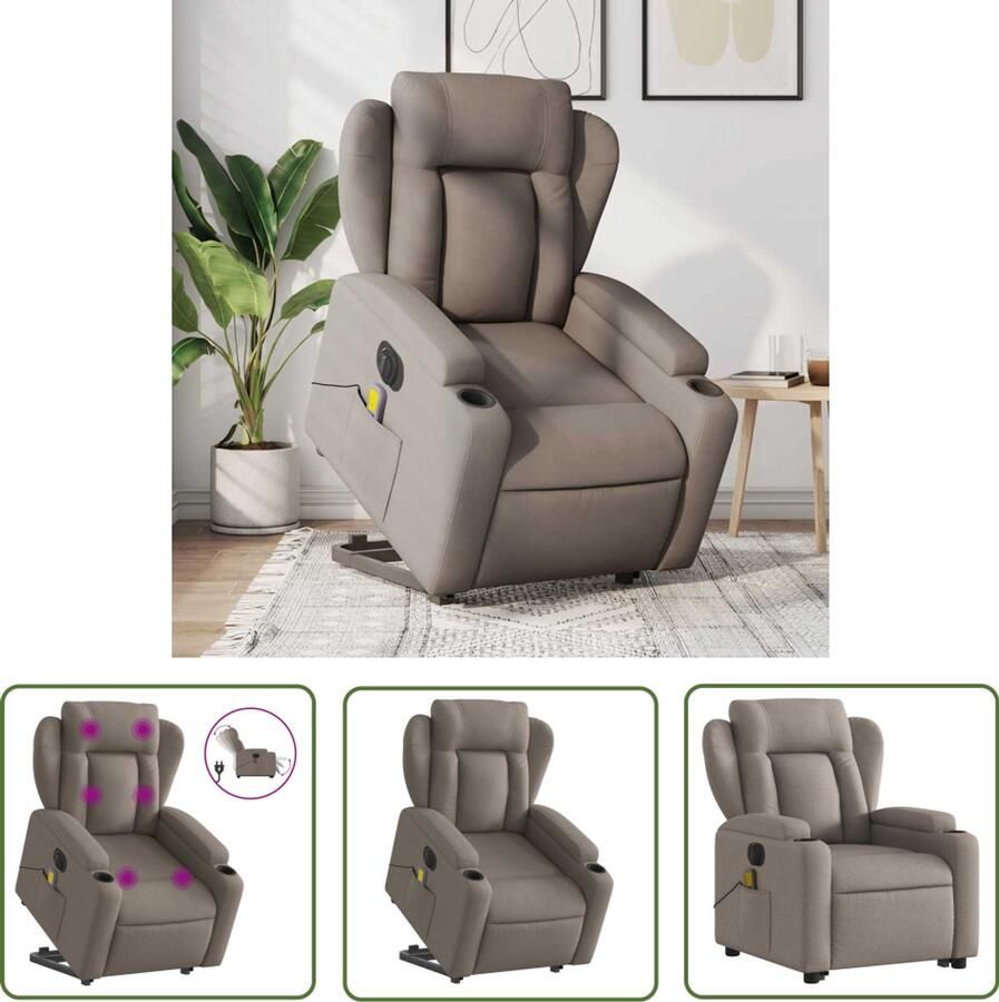 The Living Store Sta-op-massagestoel elektrisch verstelbaar stof taupe Elektrische Massagestoel Sta-opstoel Ergonomische Stoel Lounge Stoel Fauteuils