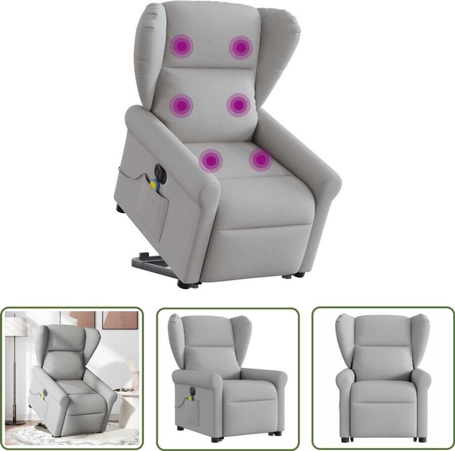 VidaXL Ergonomische Stoel Sta-op Massagestoel Sta-op-massagestoel elektrisch verstelbaar stof wolk grijs Elektrische Stoel Massagestoel Relaxfauteuil