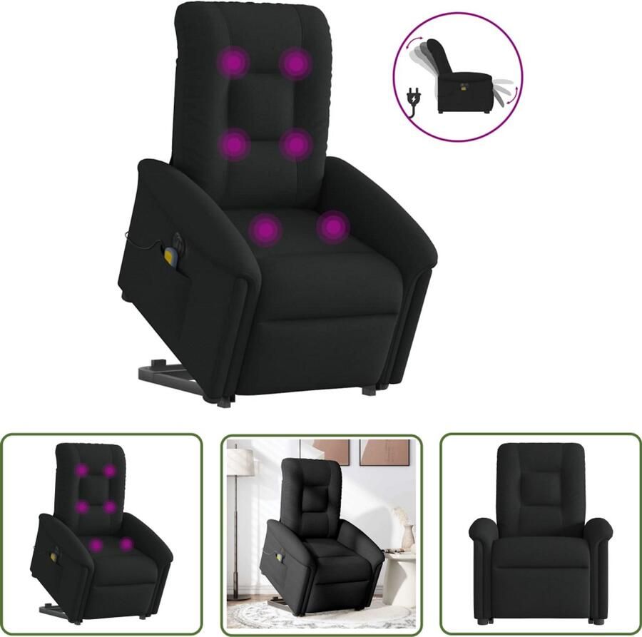 VidaXL Ergonomische Stoel Sta-op Massagestoel Sta-op-massagestoel elektrisch verstelbaar stof zwart Massagestoel Elektrische Stoel Relaxfauteuil