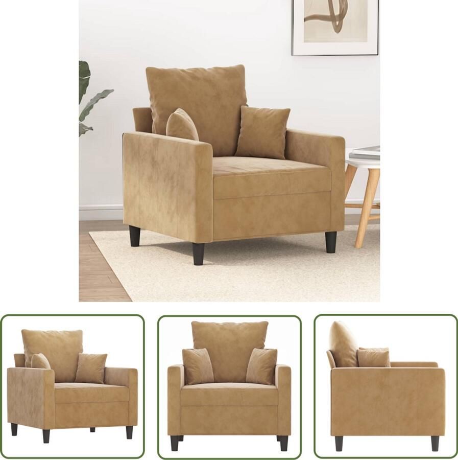 The Living Store Fauteuil 60 cm fluweel bruin Fauteuil Fluweelstoel Lounge Stoel Relaxfauteuil Salontafel - Foto 3