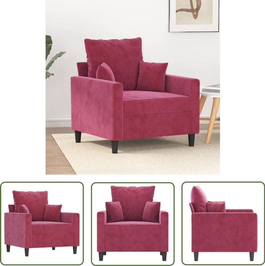 The Living Store Fauteuil 60 cm fluweel wijnrood Fauteuil Fluweelstoel Lounge Stoel Woonkamermeubel Relaxfauteuil - Foto 3