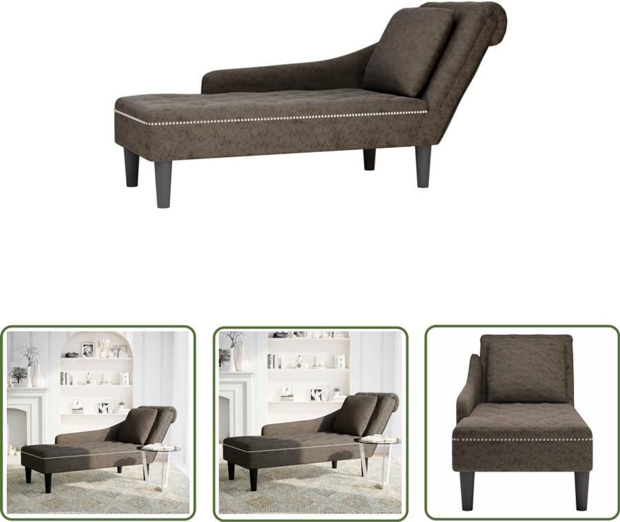 The Living Store Chaise longue kussen en rechterarmleuning kunstleer donkergrijs Chaise Longue Fauteuil Relaxfauteuil Lederlook Donkere Kleuren