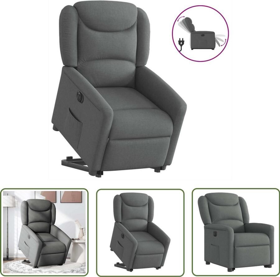 VidaXL Sta-op-stoel elektrisch verstelbaar stof donkergrijs Elektrische Sta-op-stoel Fauteuil Zitzak Comfortstoelen Robuuste Stoel