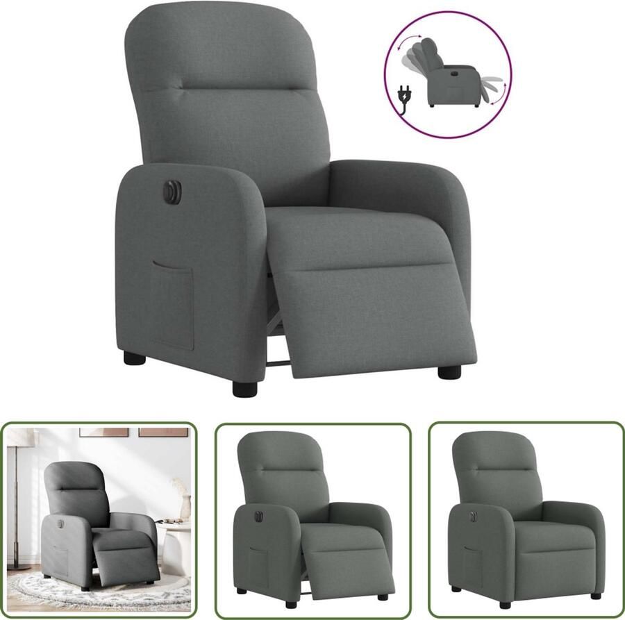 VidaXL Fauteuil Grijs Elektrische Fauteuil elektrisch verstelbaar stof donkergrijs Lounge Stoel Loungefauteuil Elektrische Verstelbare Stoel