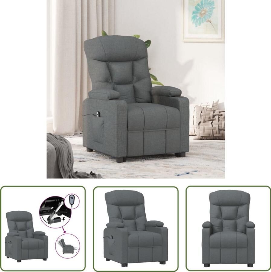 VidaXL Fauteuil elektrisch verstelbaar stof donkergrijs Elektrische Fauteuil Grijs Lounge Stoel Relaxfauteuil Ergonomische Fauteuil