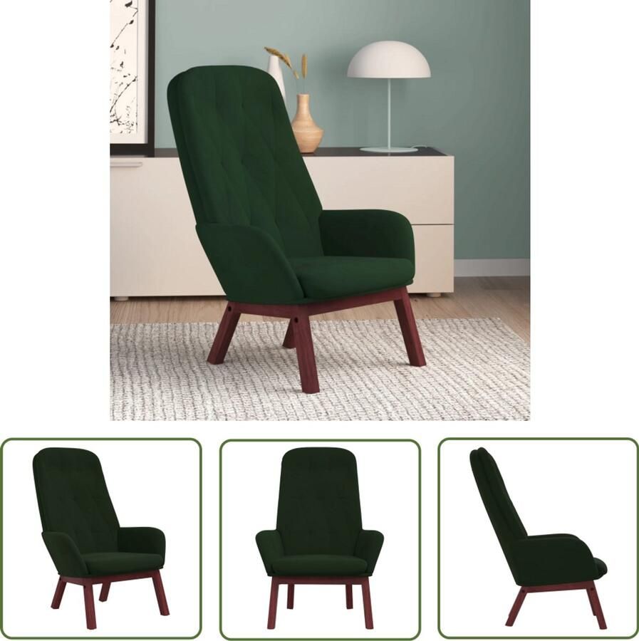 VidaXL Relaxstoel fluweel donkergoen Relaxfauteuil Fauteuil Donkere Kleuren Velours Meubilair Moderne Stoel
