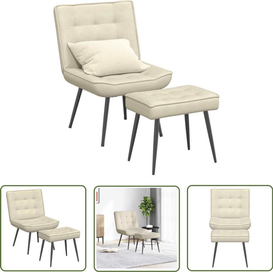 VidaXL Fauteuil Relaxfauteuil Relaxstoel met voetenbank fluweel crèmekleurig Loungestoel Fluweel Cremekleurig