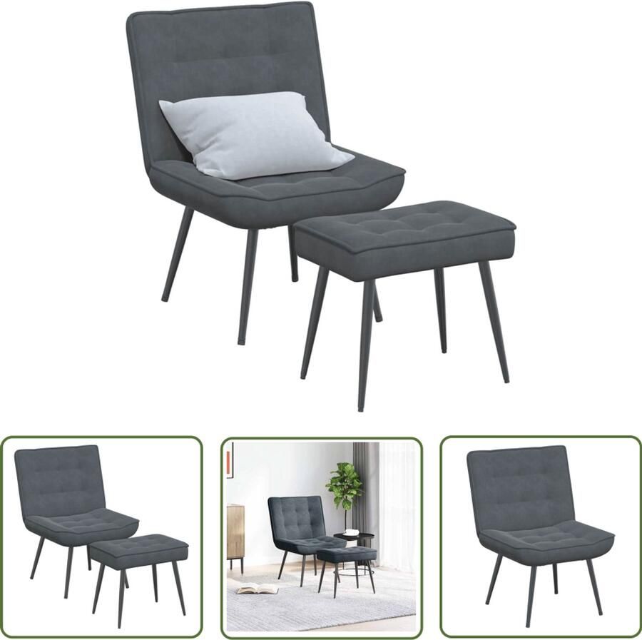 VidaXL Fauteuil Relaxfauteuil Relaxstoel met voetenbank fluweel donkergrijs Loungestoel Fluweel Donkere Kleuren