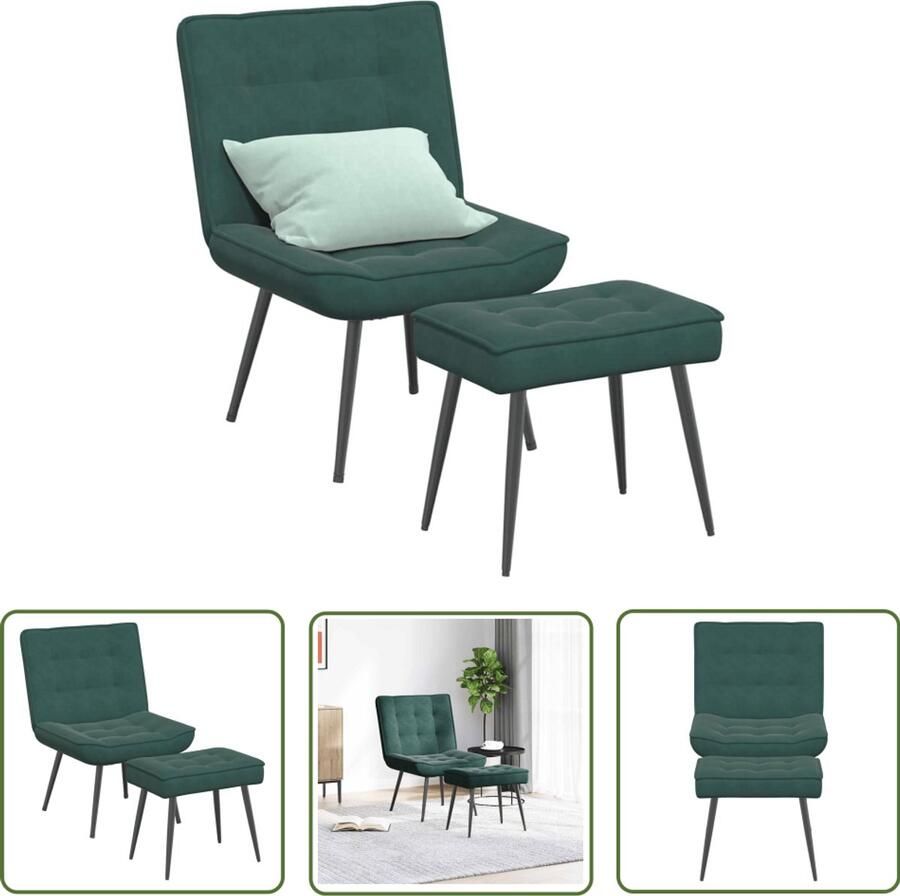VidaXL Relaxstoel met voetenbank fluweel donkergroen Relaxfauteuil Fauteuil Loungestoel Fluweel Dark Green