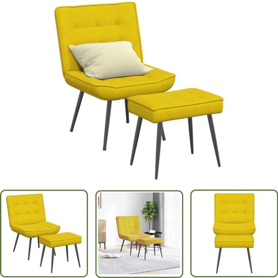 VidaXL Fauteuil Relaxfauteuil Relaxstoel met voetenbank fluweel geel Loungestoel Voetenbank Fluweel